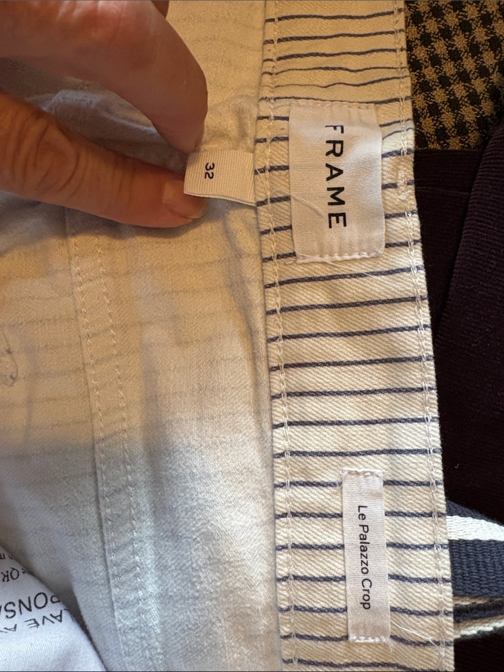 Frame Denim White Jeans with Navy Pinstripes